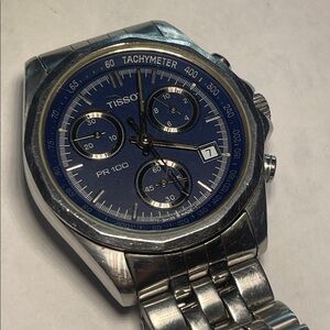 Tissot PR 100 Blue Dial Silver Bracelet Watch